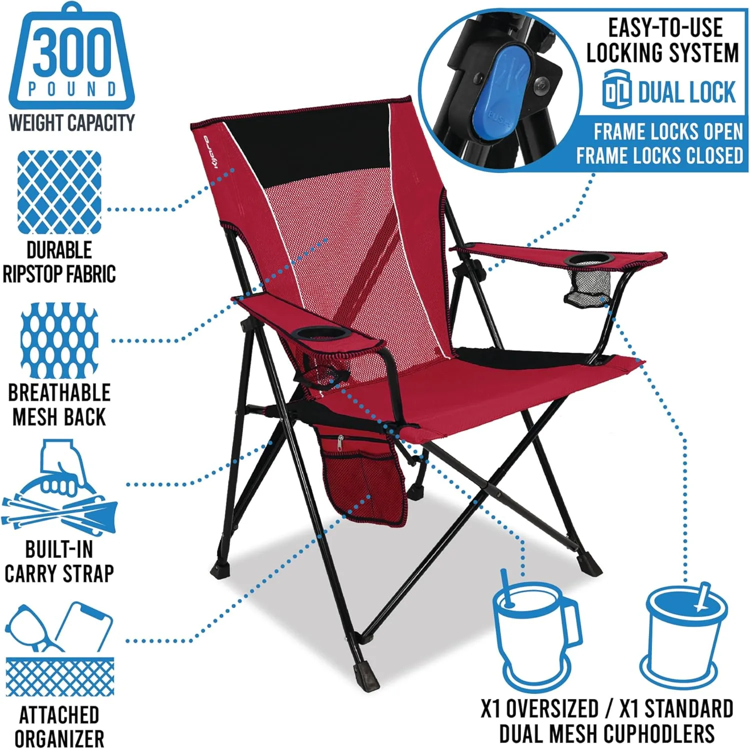 Kijaro Dual Lock Pro, Sports Fan Folding Chair, 26" L x 35.5" W x 37" H, Carolina Panthers