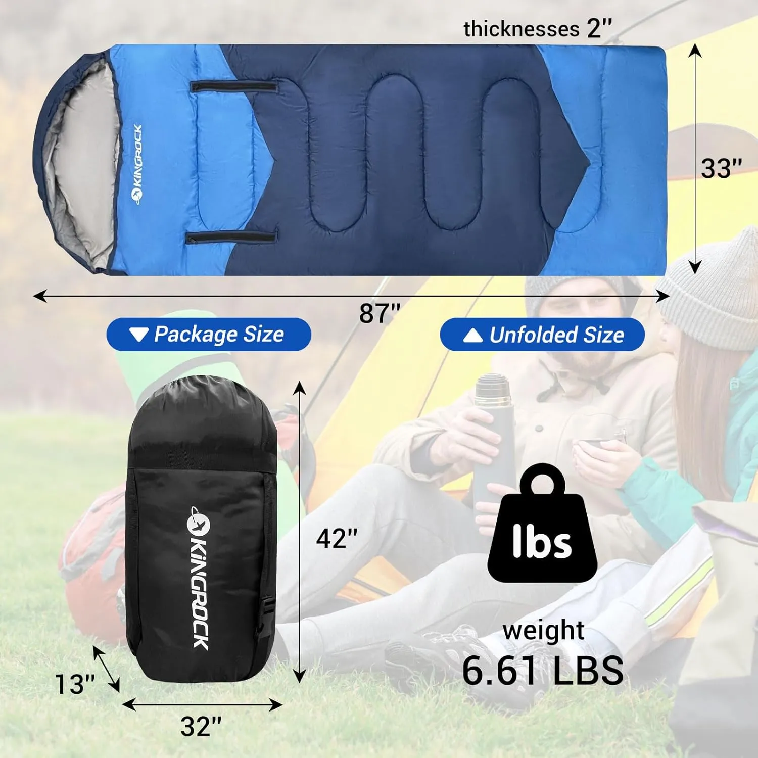 KINGROCK Sleeping Bags for Adults Backpacking Lightweight Waterproof- Cold Weather Sleeping Bag