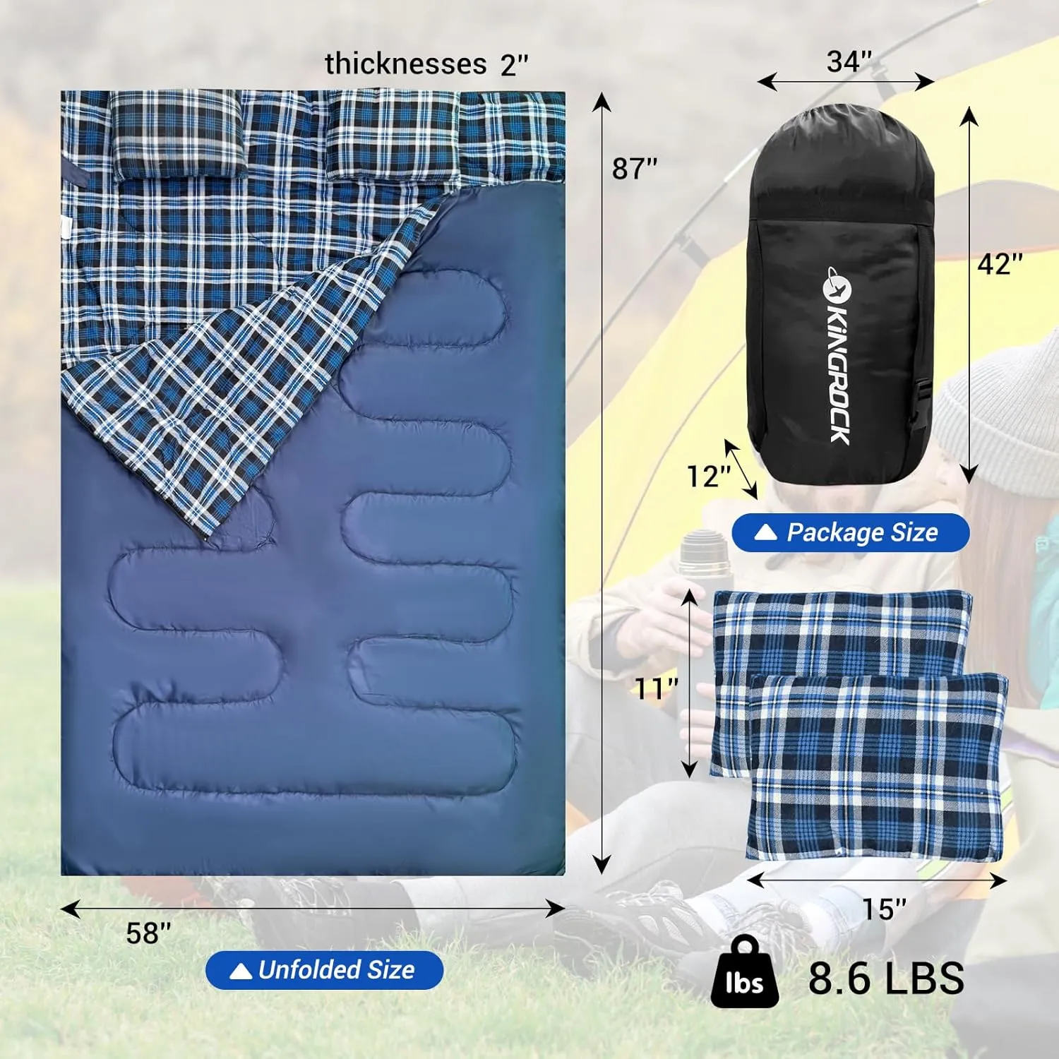 KINGROCK Sleeping Bags for Adults Backpacking Lightweight Waterproof- Cold Weather Sleeping Bag