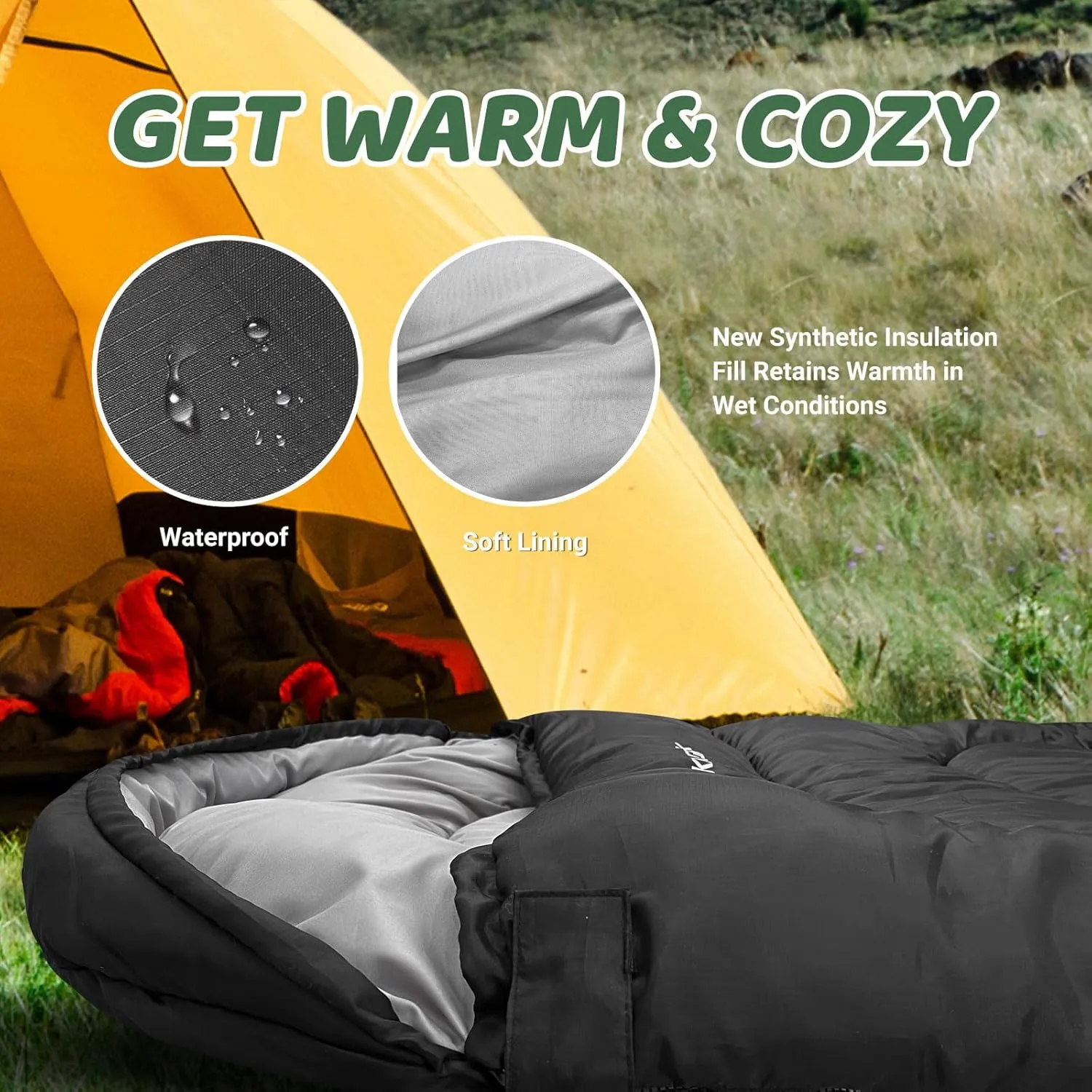 KINGROCK Sleeping Bags for Adults Backpacking Lightweight Waterproof- Cold Weather Sleeping Bag