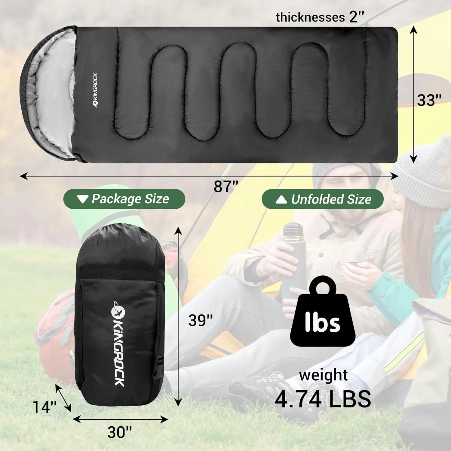 KINGROCK Sleeping Bags for Adults Backpacking Lightweight Waterproof- Cold Weather Sleeping Bag