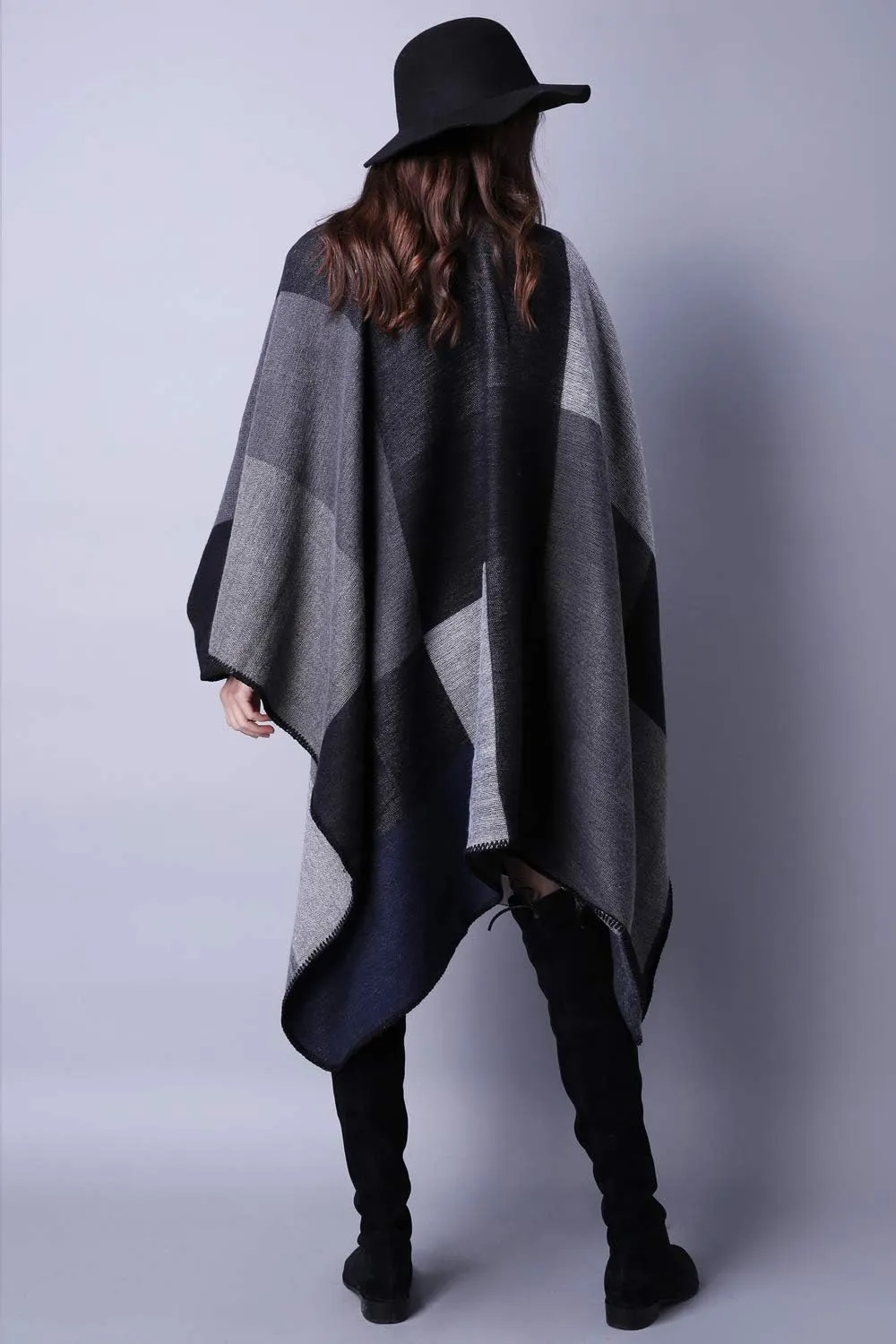 KirGiabo Women's Plaid Sweater Poncho Cape Coat Open Front Blanket Shawls and Wraps
