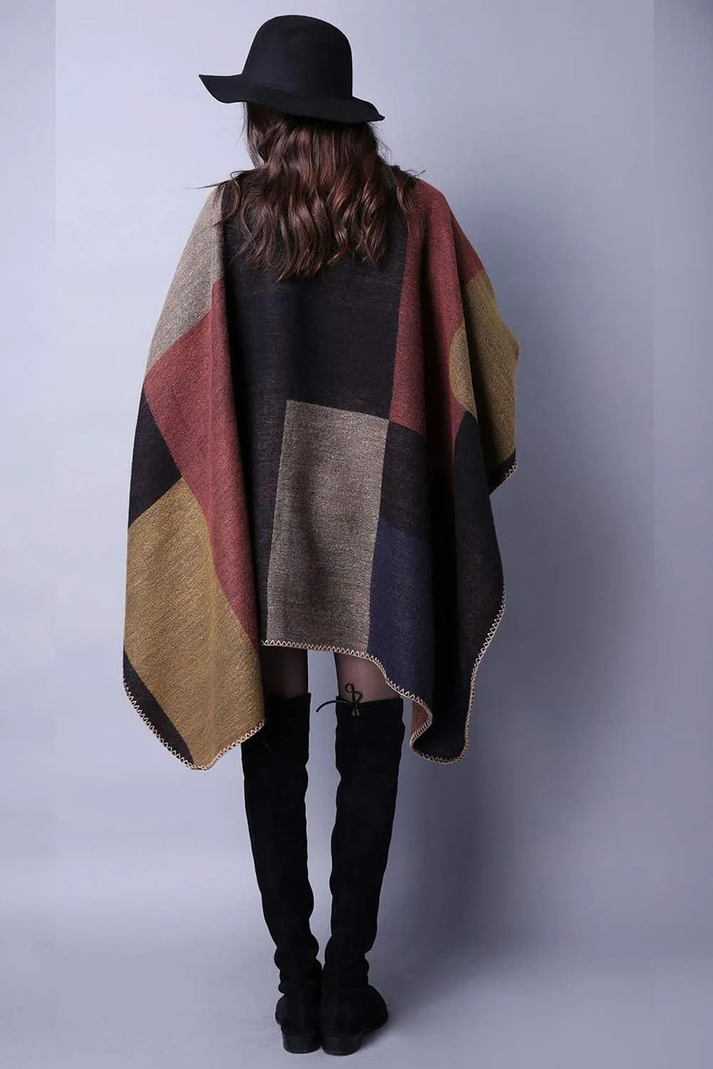 KirGiabo Women's Plaid Sweater Poncho Cape Coat Open Front Blanket Shawls and Wraps