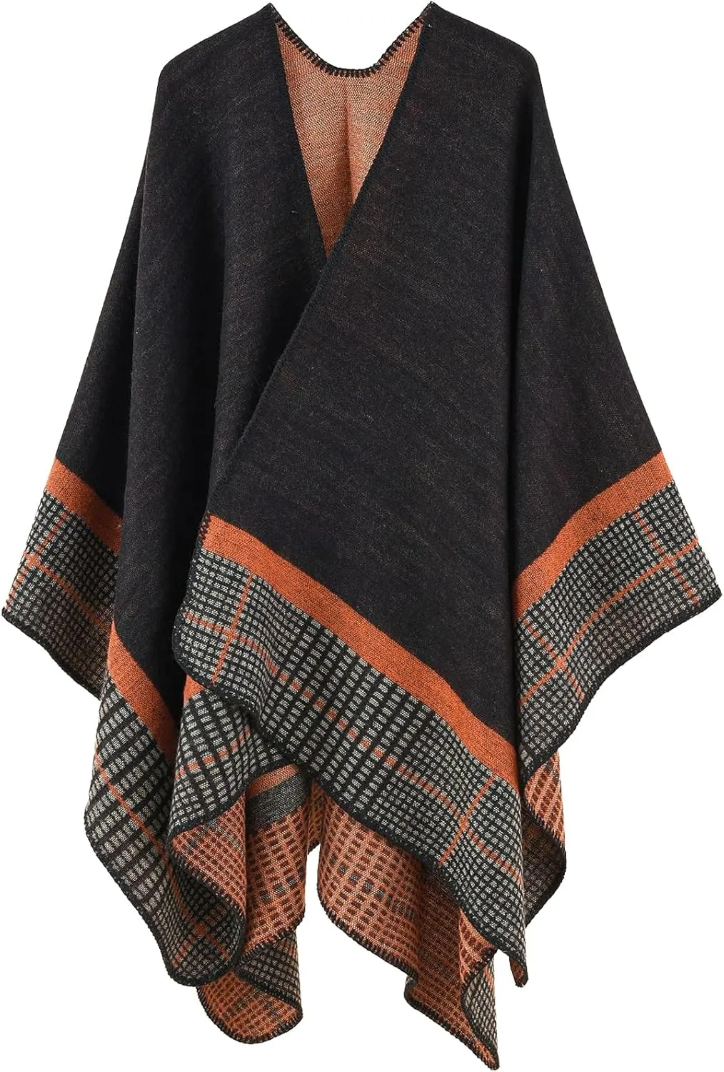 KirGiabo Women's Plaid Sweater Poncho Cape Coat Open Front Blanket Shawls and Wraps