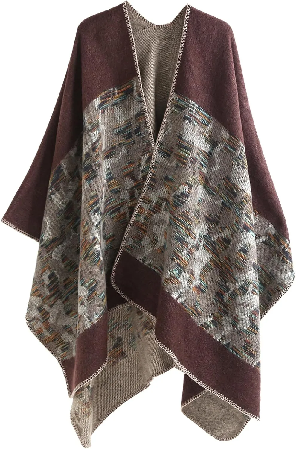 KirGiabo Women's Plaid Sweater Poncho Cape Coat Open Front Blanket Shawls and Wraps