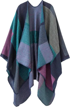 KirGiabo Women's Plaid Sweater Poncho Cape Coat Open Front Blanket Shawls and Wraps