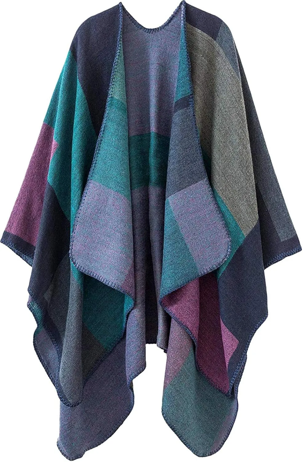 KirGiabo Women's Plaid Sweater Poncho Cape Coat Open Front Blanket Shawls and Wraps