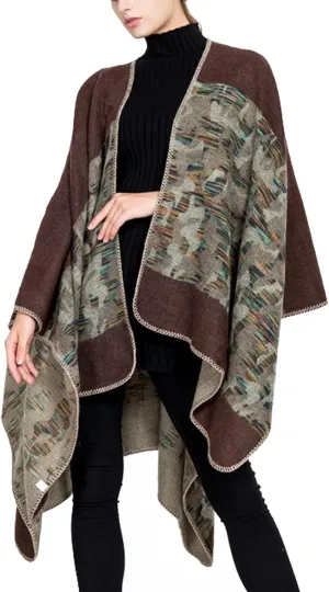KirGiabo Women's Plaid Sweater Poncho Cape Coat Open Front Blanket Shawls and Wraps