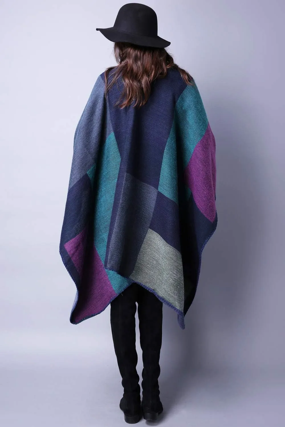 KirGiabo Women's Plaid Sweater Poncho Cape Coat Open Front Blanket Shawls and Wraps