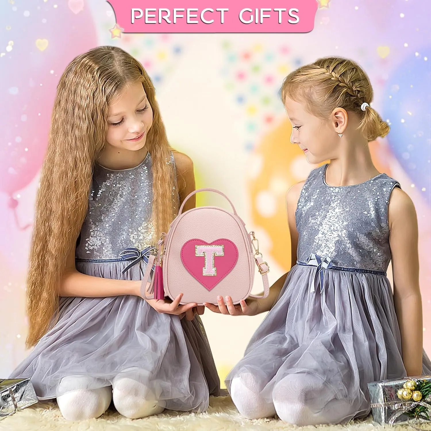 KKXIU Purse Gifts for Girls Cute Little Girl Crossbody Bag Heart Kids Small Backpack with Tassel (T)