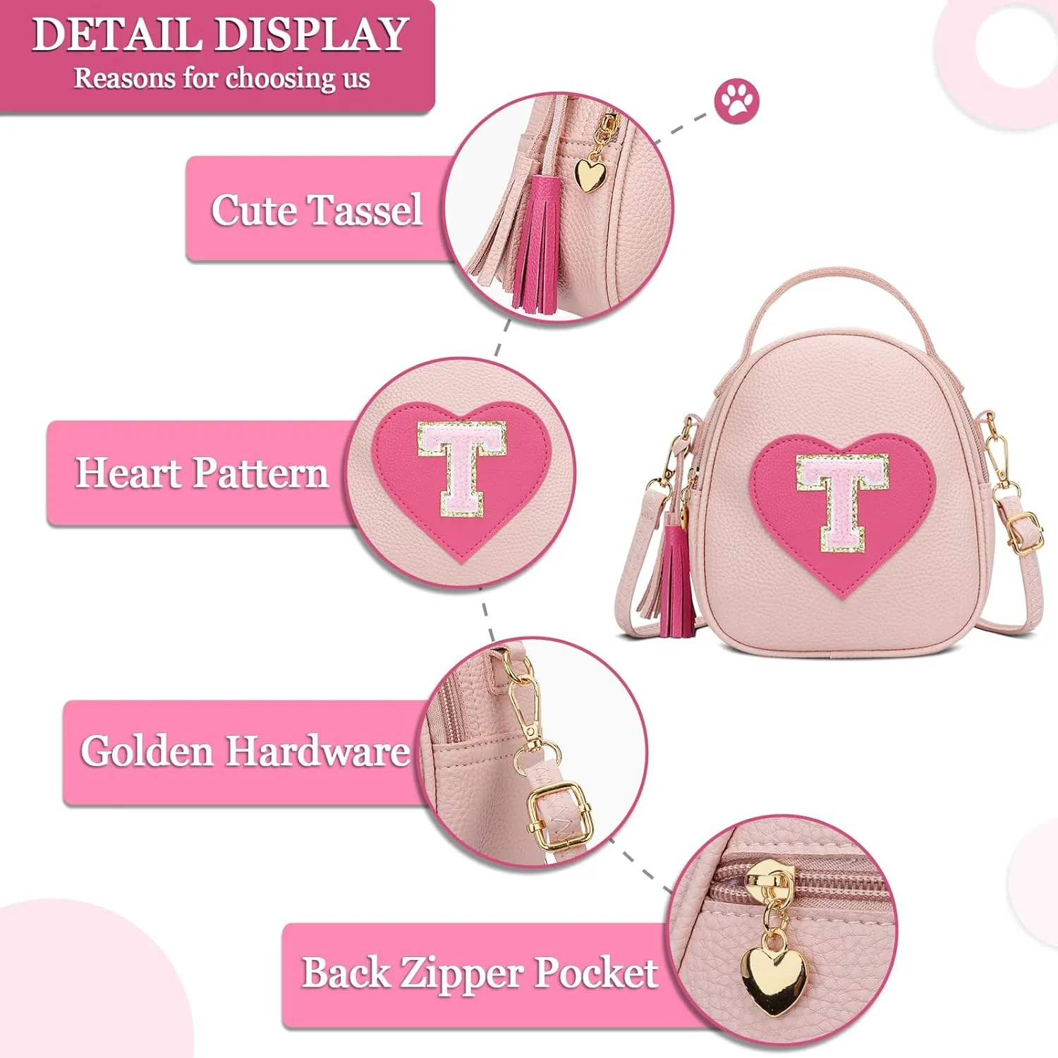 KKXIU Purse Gifts for Girls Cute Little Girl Crossbody Bag Heart Kids Small Backpack with Tassel (T)