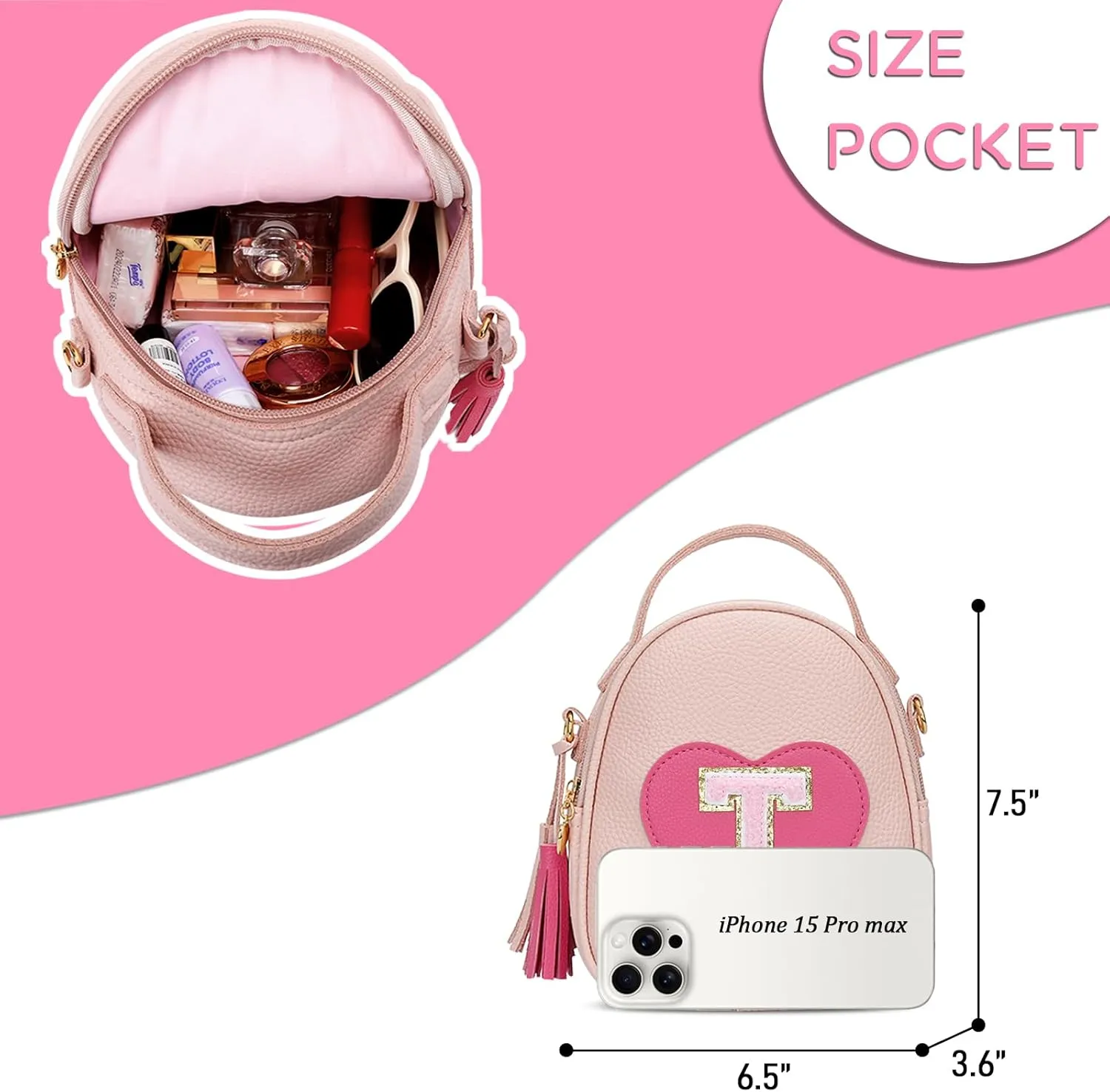 KKXIU Purse Gifts for Girls Cute Little Girl Crossbody Bag Heart Kids Small Backpack with Tassel (T)