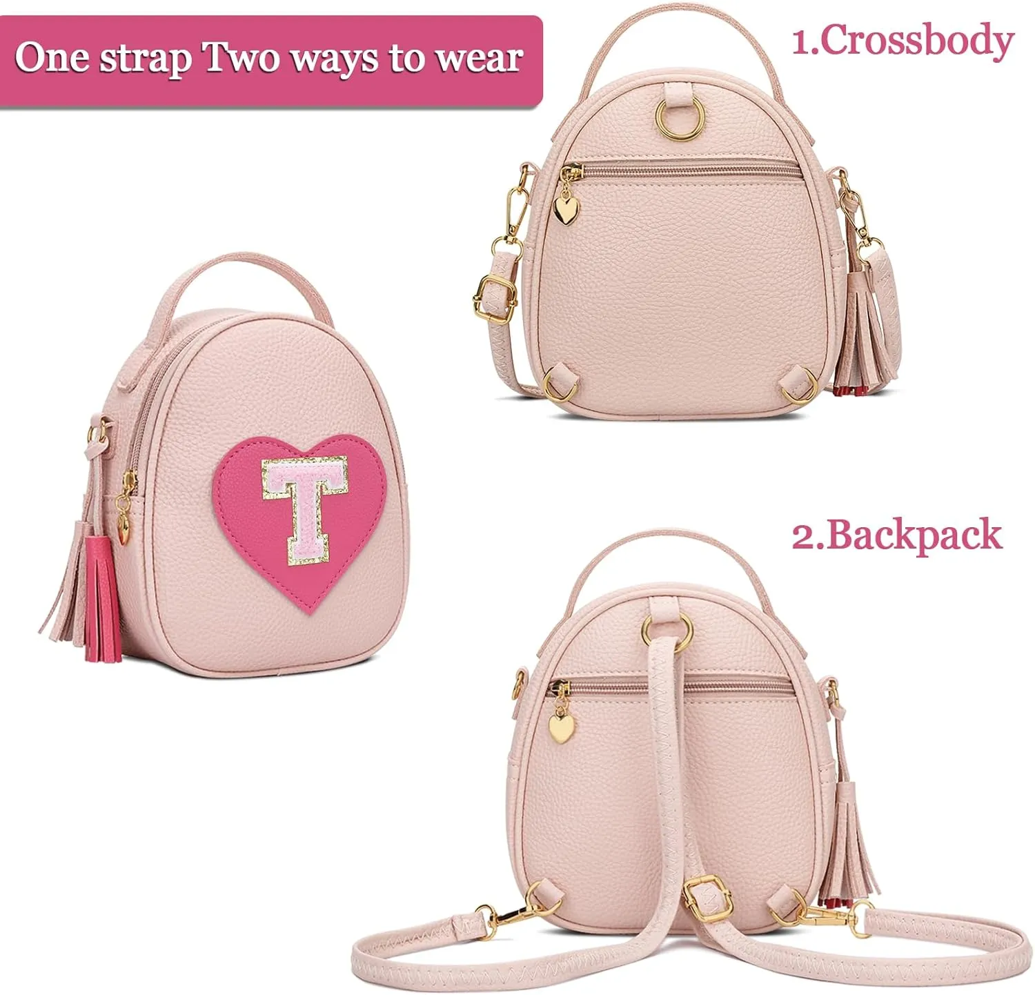 KKXIU Purse Gifts for Girls Cute Little Girl Crossbody Bag Heart Kids Small Backpack with Tassel (T)