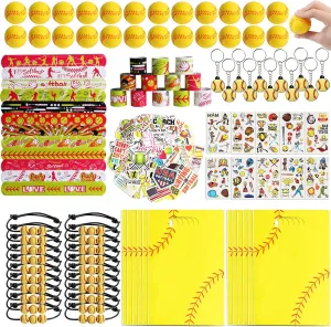Kolewo4ever 295 Pieces Softball Party Favors Softball Themed Birthday Gift Goodie Bags Party Faovrs 24 Set Mini Foam Stress Balls,Slap Bracelet, Keychain, Charm Bracelets (Softball)