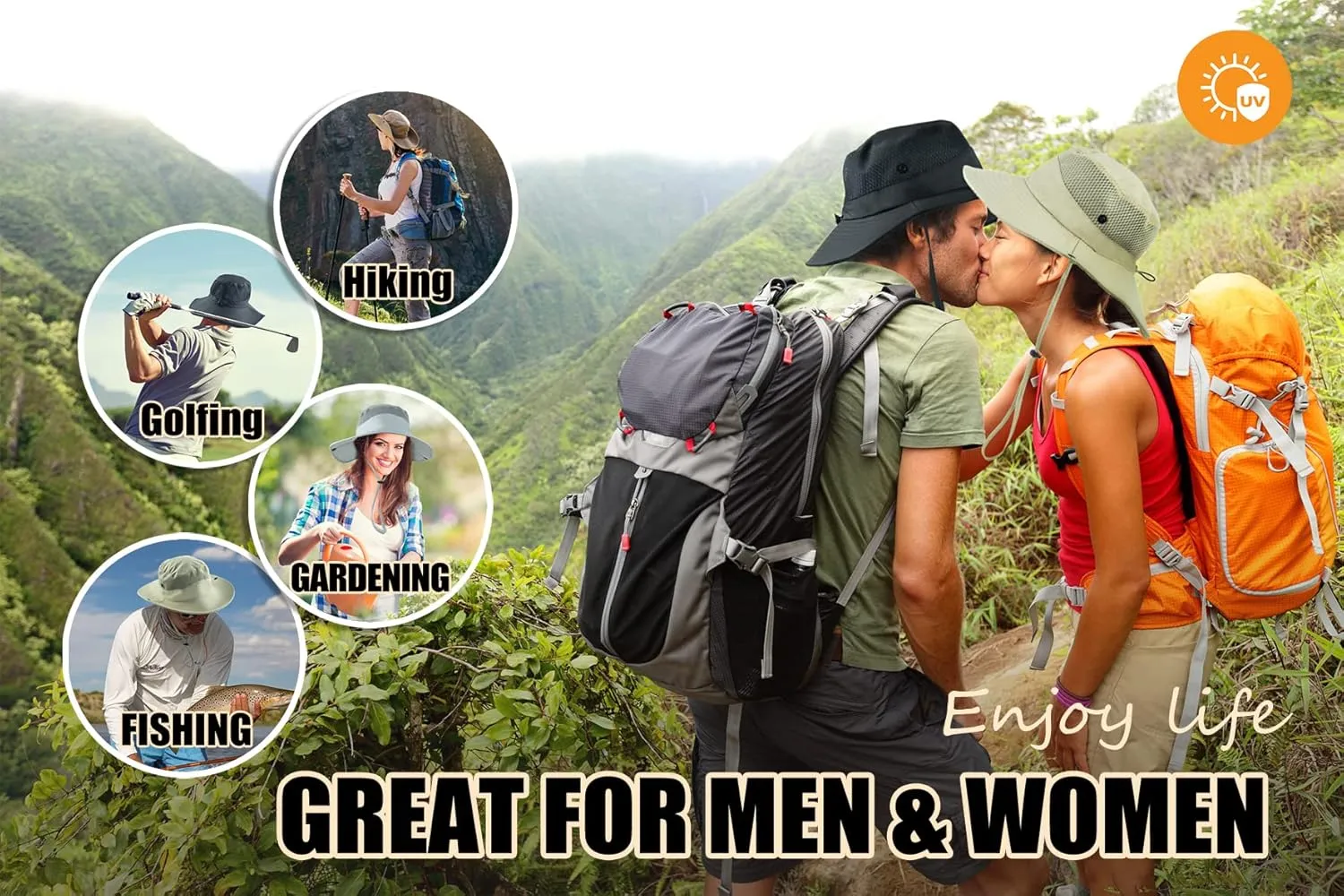 Koreshion Mens Sun Hat Wide Brim Breathable Mesh UPF 50  Waterproof Fishing Hat Safari Hat Foldable Boonie Cap