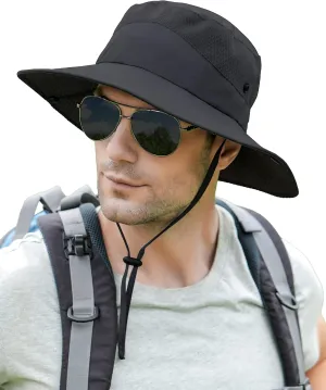 Koreshion Mens Sun Hat Wide Brim Breathable Mesh UPF 50  Waterproof Fishing Hat Safari Hat Foldable Boonie Cap