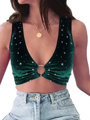 krtwrnt Women‘s Sparkly Festival Rave Outfits Sexy Concert Crop Top
