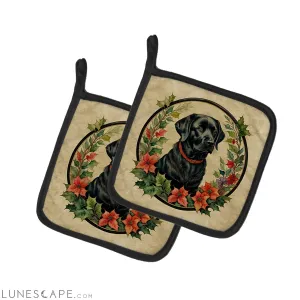 Labrador Retriever Christmas Flowers Pair of Pot Holders