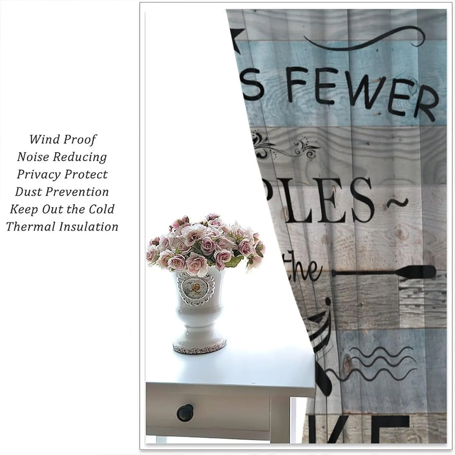 Lake Life Window Curtain, Inspirational Quotes Print Window Treatments for Kids Boys, Retro Lakeside Cabin Fishing Camping Farmhouse Blackout Drapes for Bedroom Living Room Kitchen W42xL63in