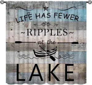 Lake Life Window Curtain, Inspirational Quotes Print Window Treatments for Kids Boys, Retro Lakeside Cabin Fishing Camping Farmhouse Blackout Drapes for Bedroom Living Room Kitchen W42xL63in