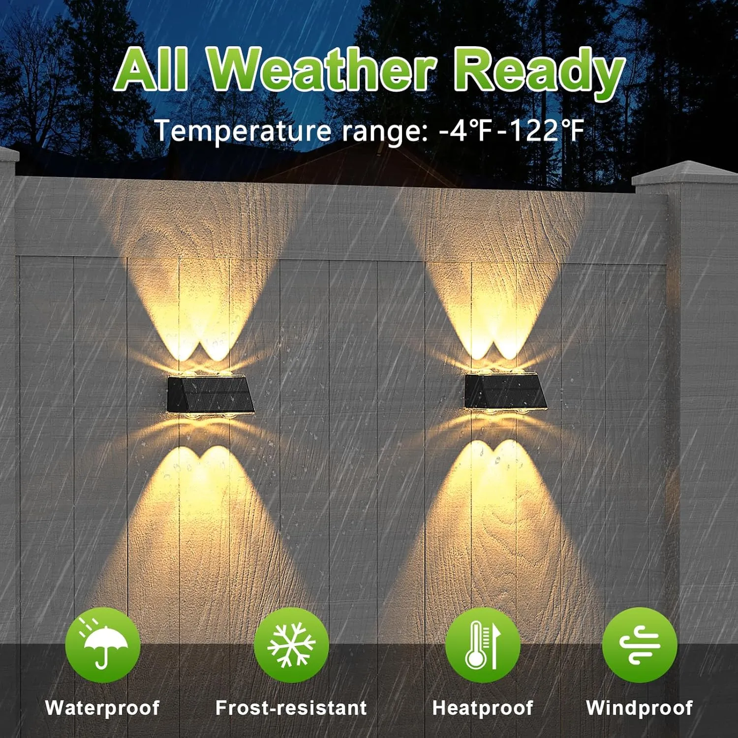 LANSOW Solar Fence Lights 2 Pack, Solar Powered Lights Outdoor Waterproof, 9-Mode Warm/Cool White & RGB Up-Down Led Spot Wall Lights Dusk to Dawn Decor for Backyard, Deck, Patio, Pool, Railing(Black)