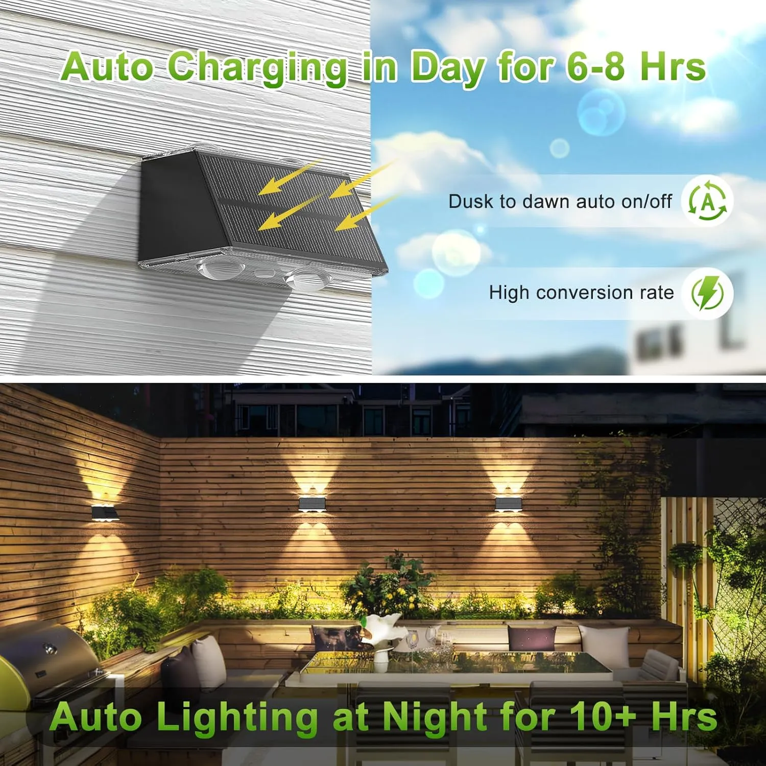 LANSOW Solar Fence Lights 2 Pack, Solar Powered Lights Outdoor Waterproof, 9-Mode Warm/Cool White & RGB Up-Down Led Spot Wall Lights Dusk to Dawn Decor for Backyard, Deck, Patio, Pool, Railing(Black)