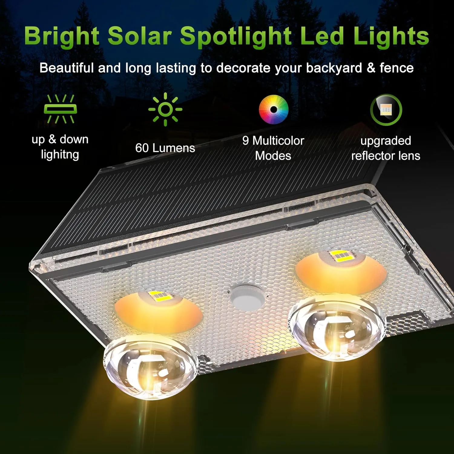 LANSOW Solar Fence Lights 2 Pack, Solar Powered Lights Outdoor Waterproof, 9-Mode Warm/Cool White & RGB Up-Down Led Spot Wall Lights Dusk to Dawn Decor for Backyard, Deck, Patio, Pool, Railing(Black)