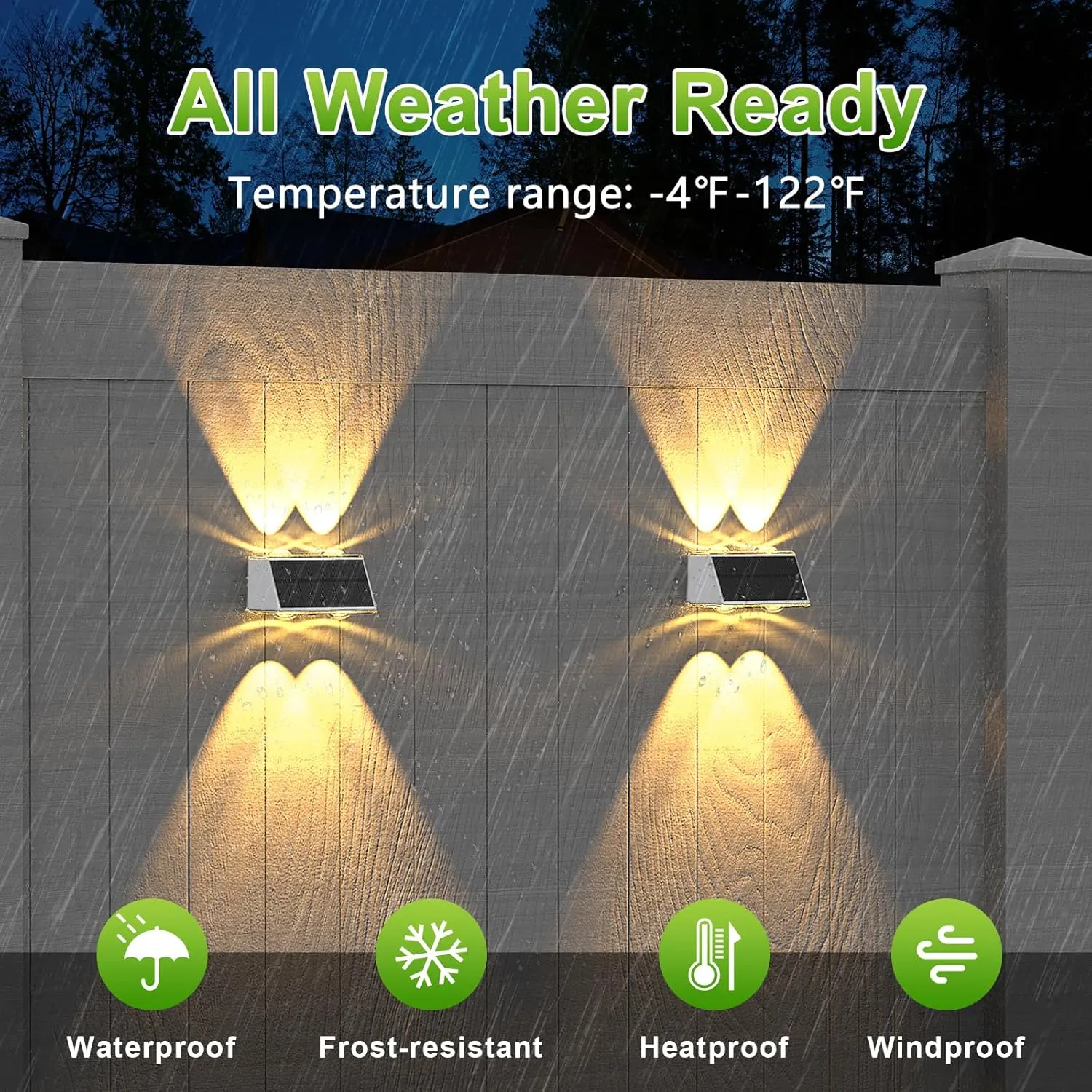LANSOW Solar Fence Lights 2 Pack, Solar Powered Lights Outdoor Waterproof, 9-Mode Warm/Cool White & RGB Up-Down Led Spot Wall Lights Dusk to Dawn Decor for Backyard, Deck, Patio, Pool, Railing(White)
