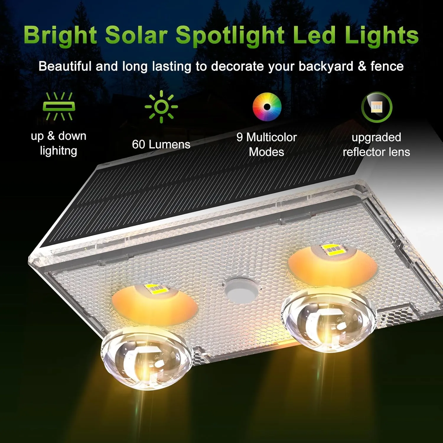 LANSOW Solar Fence Lights 2 Pack, Solar Powered Lights Outdoor Waterproof, 9-Mode Warm/Cool White & RGB Up-Down Led Spot Wall Lights Dusk to Dawn Decor for Backyard, Deck, Patio, Pool, Railing(White)