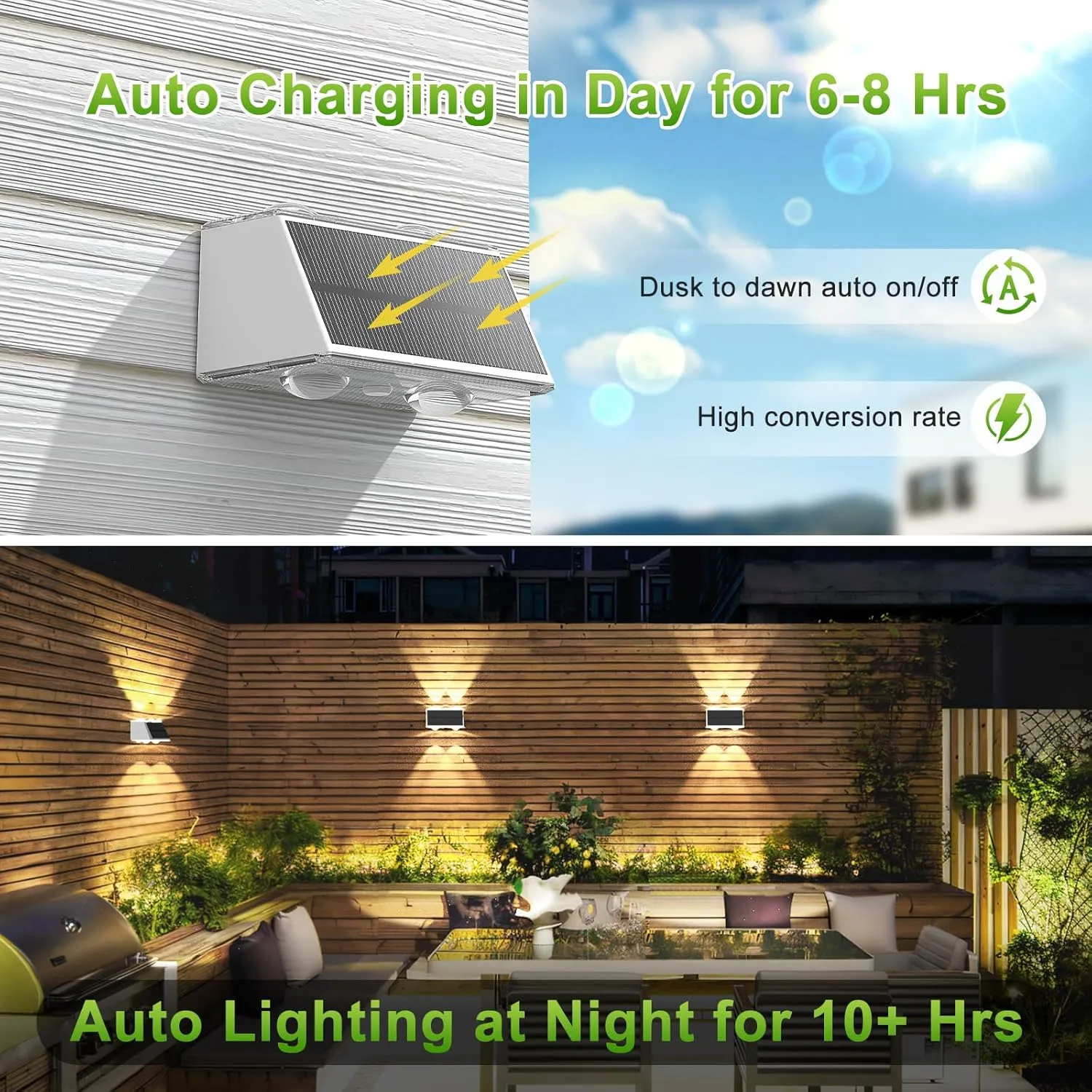 LANSOW Solar Fence Lights 2 Pack, Solar Powered Lights Outdoor Waterproof, 9-Mode Warm/Cool White & RGB Up-Down Led Spot Wall Lights Dusk to Dawn Decor for Backyard, Deck, Patio, Pool, Railing(White)