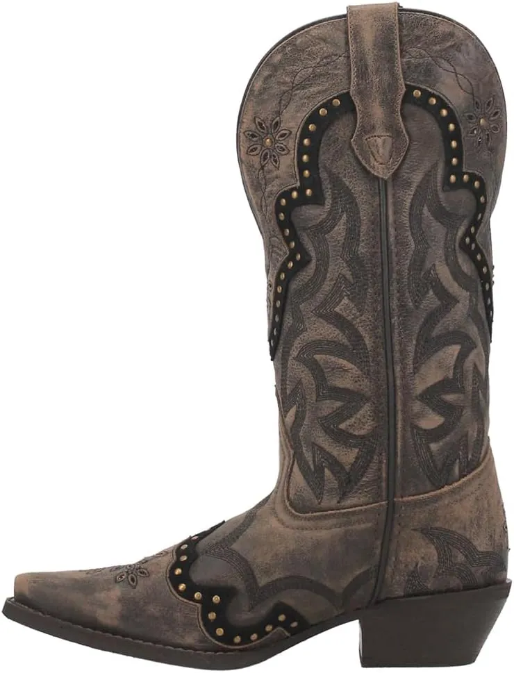 Laredo Womens Skyla Studded Embroidered Snip Toe Casual Boots Mid Calf Mid Heel 2-3" - Brown