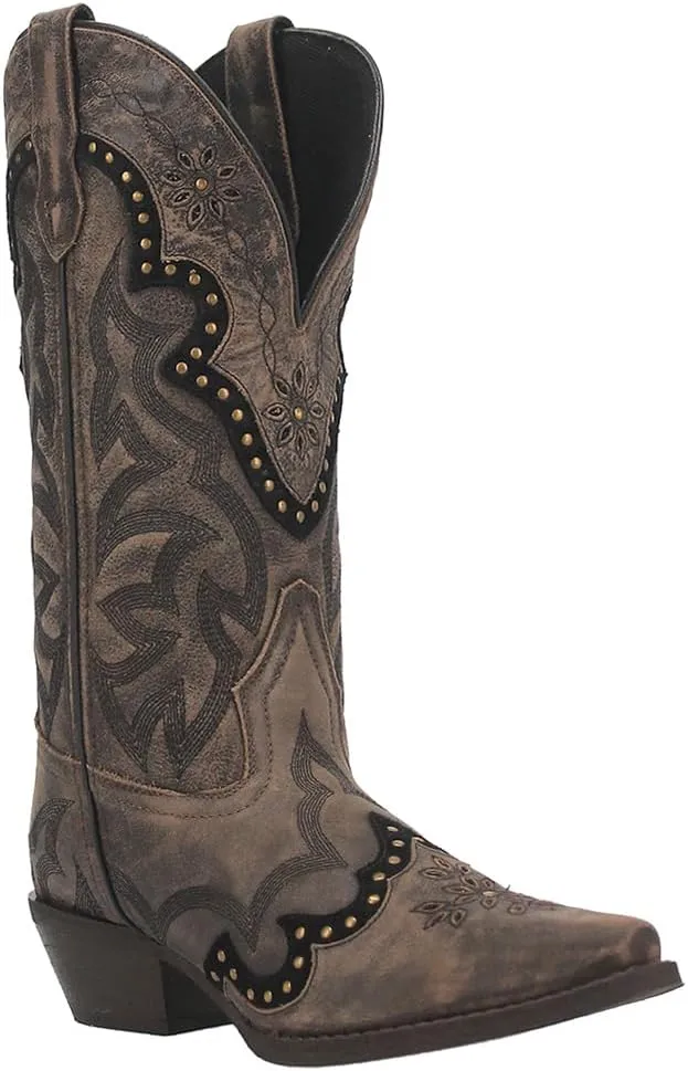 Laredo Womens Skyla Studded Embroidered Snip Toe Casual Boots Mid Calf Mid Heel 2-3" - Brown