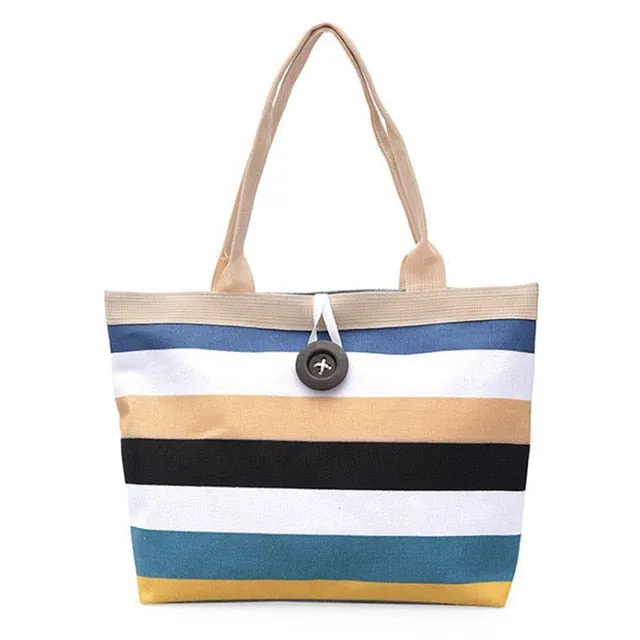 Large Canvas Striped Summer Beach Bag