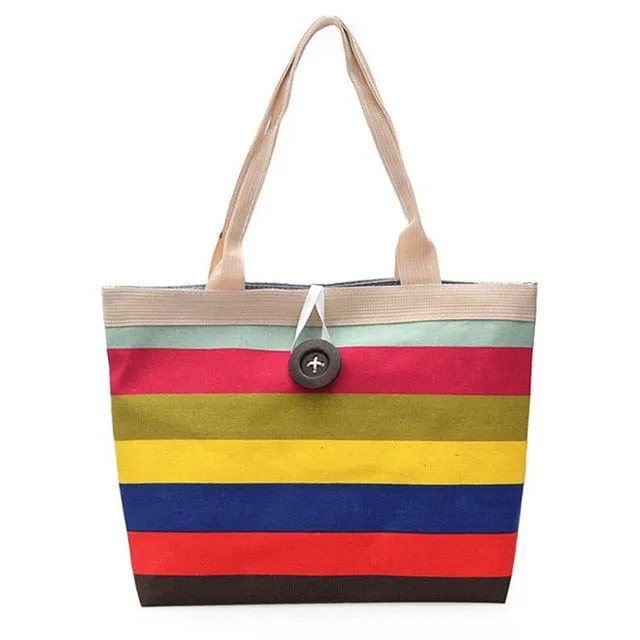 Large Canvas Striped Summer Beach Bag