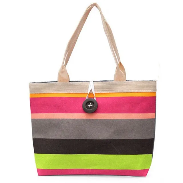 Large Canvas Striped Summer Beach Bag