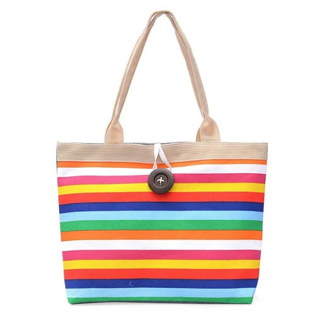 Large Canvas Striped Summer Beach Bag