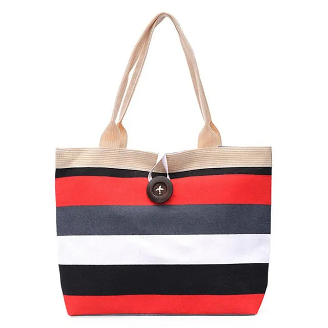 Large Canvas Striped Summer Beach Bag