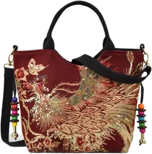 Large Capacity Embroidered Vintage Canvas Bag Ethnic Style Single Shoulder Handbag Crossbody Bag For Women