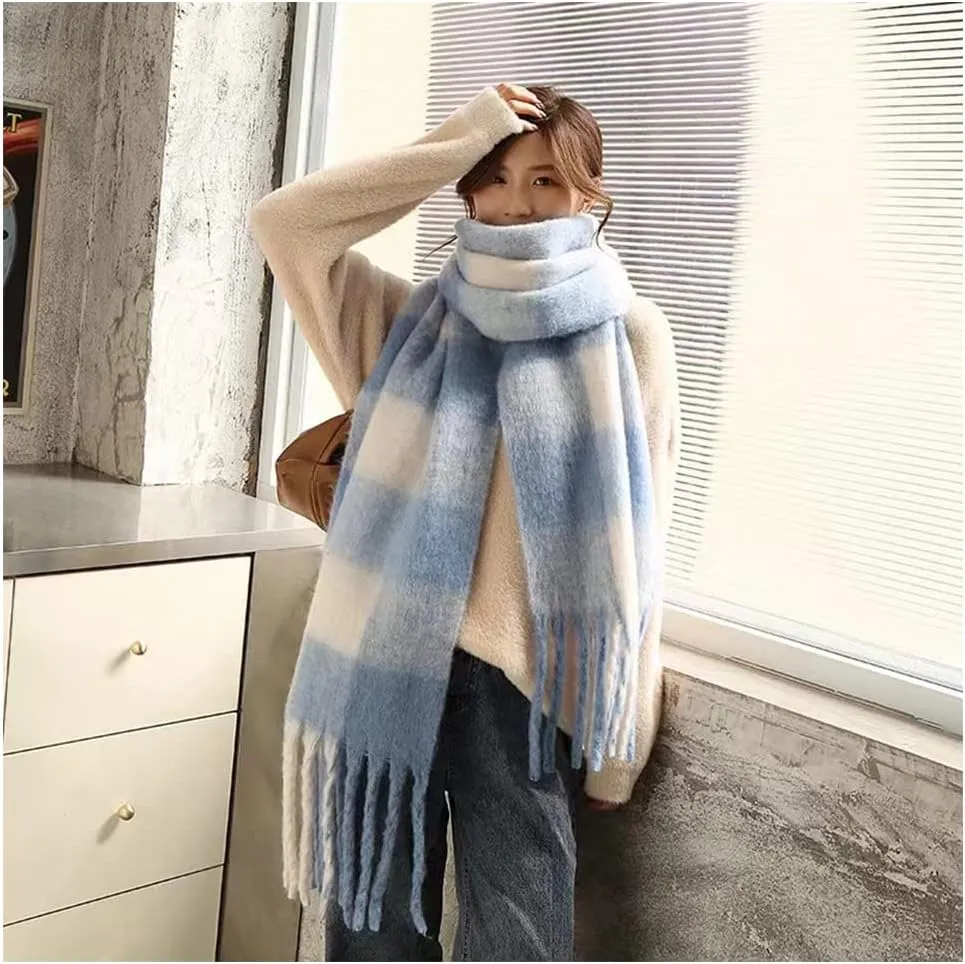 Large Chunky Plaid Scarf Checked Colorful Oversized Scarves Soft Big Cashmere Wool Thick Winter Warm Blanket Women