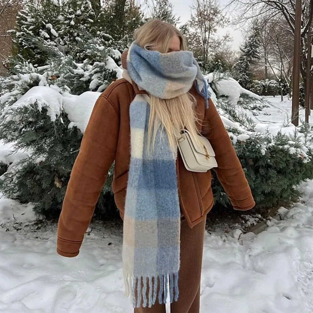 Large Chunky Plaid Scarf Checked Colorful Oversized Scarves Soft Big Cashmere Wool Thick Winter Warm Blanket Women