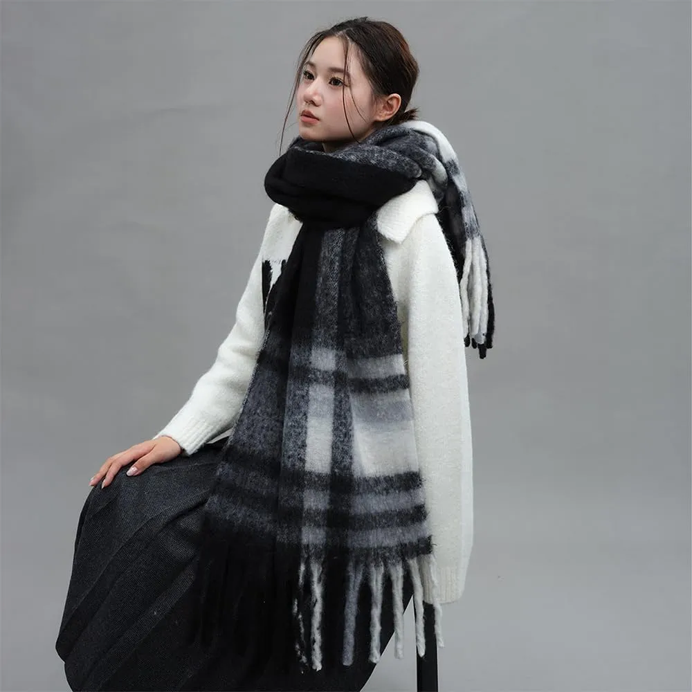Large Chunky Plaid Scarf Checked Colorful Oversized Scarves Soft Big Cashmere Wool Thick Winter Warm Blanket Women