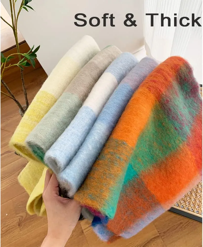 Large Chunky Plaid Scarf Checked Colorful Oversized Scarves Soft Big Cashmere Wool Thick Winter Warm Blanket Women