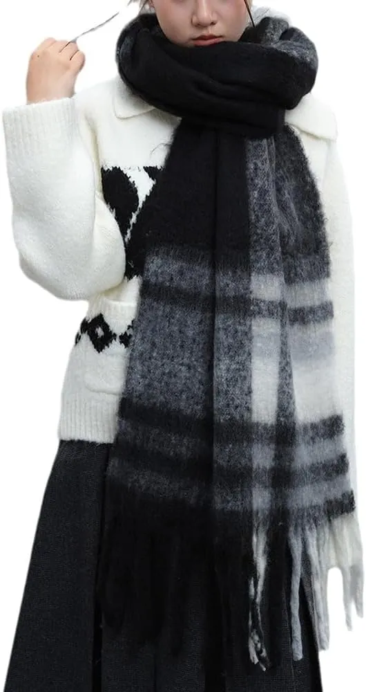 Large Chunky Plaid Scarf Checked Colorful Oversized Scarves Soft Big Cashmere Wool Thick Winter Warm Blanket Women