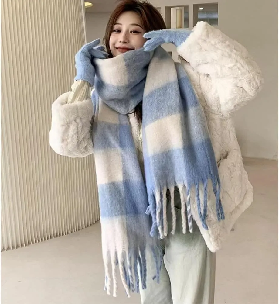 Large Chunky Plaid Scarf Checked Colorful Oversized Scarves Soft Big Cashmere Wool Thick Winter Warm Blanket Women