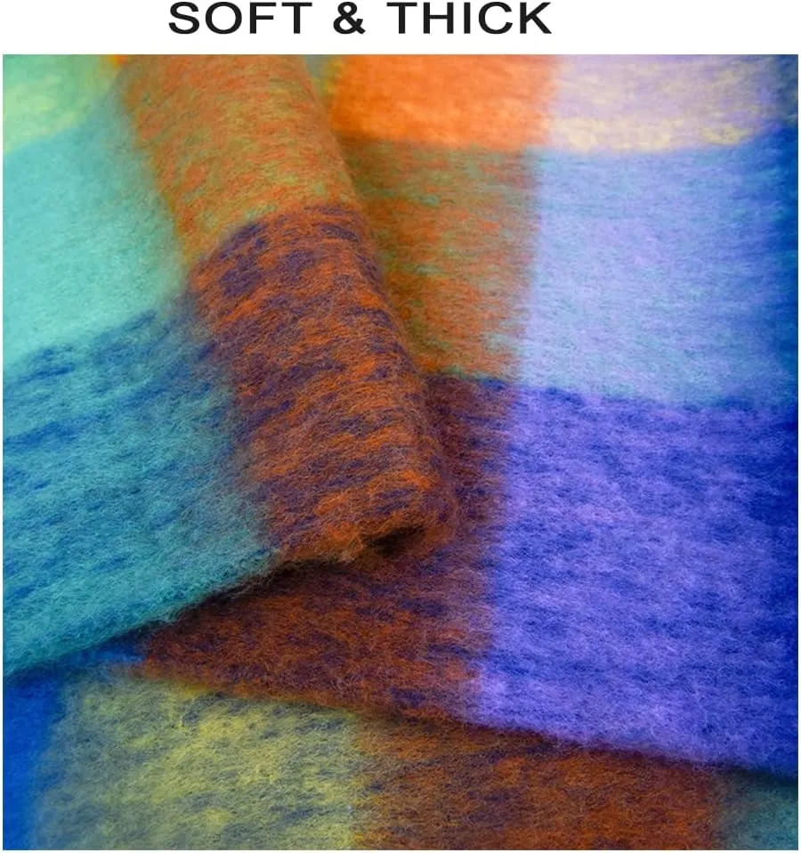 Large Chunky Plaid Scarf Checked Colorful Oversized Scarves Soft Big Cashmere Wool Thick Winter Warm Blanket Women