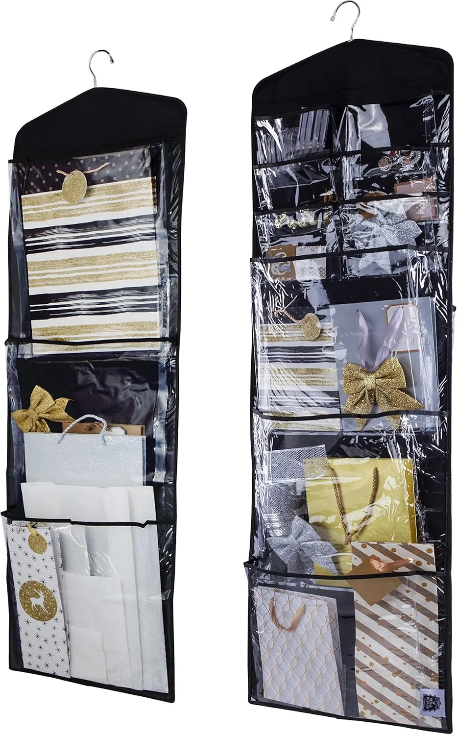 Large Double-Sided Hanging Gift Bag Organizer and Tissue Paper Holder (Black)