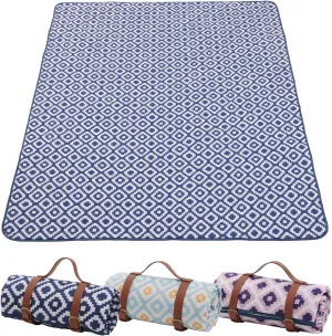 Large Picnic Blanket with Carry Strap, Waterproof Sandproof Beach Mat with Single Cushion, Portable Family Blanket for Park Beach Picnic Travel Hiking