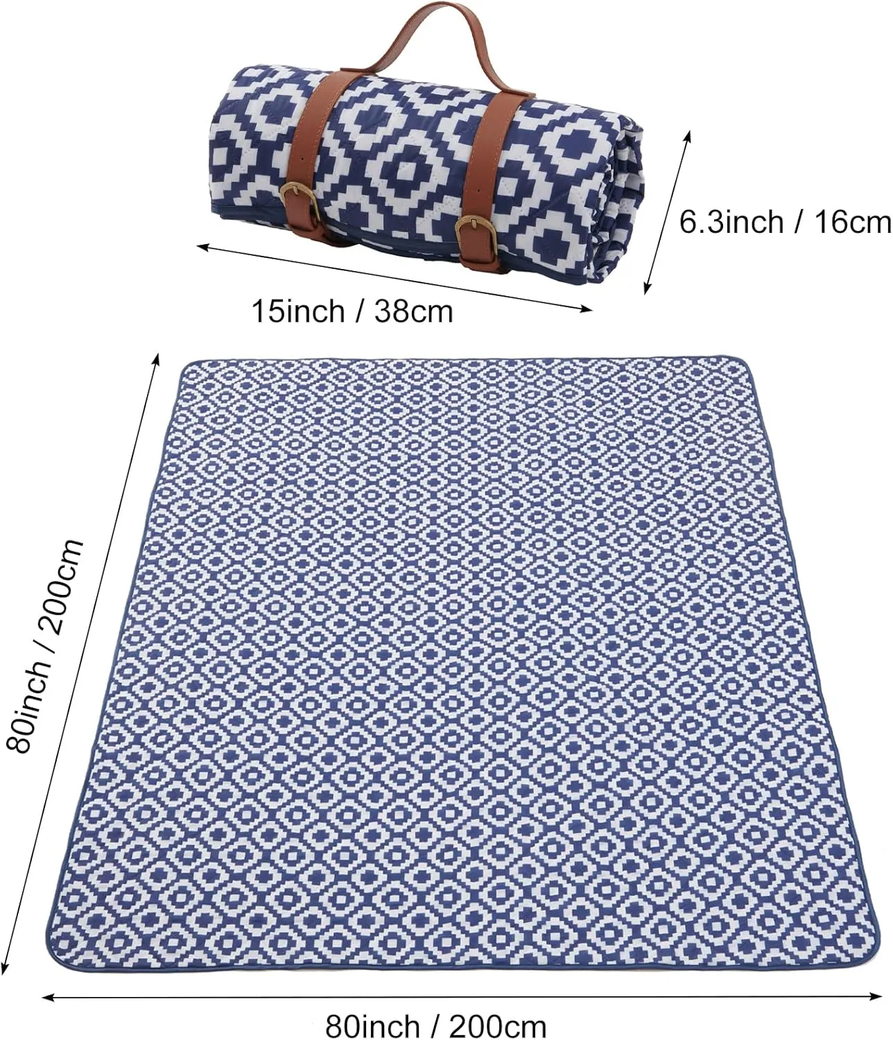 Large Picnic Blanket with Carry Strap, Waterproof Sandproof Beach Mat with Single Cushion, Portable Family Blanket for Park Beach Picnic Travel Hiking
