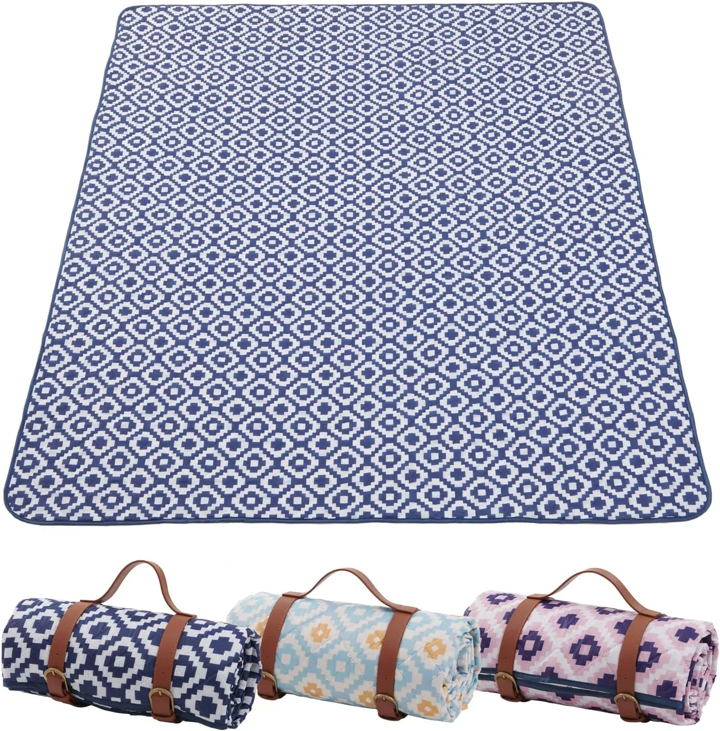 Large Picnic Blanket with Carry Strap, Waterproof Sandproof Beach Mat with Single Cushion, Portable Family Blanket for Park Beach Picnic Travel Hiking