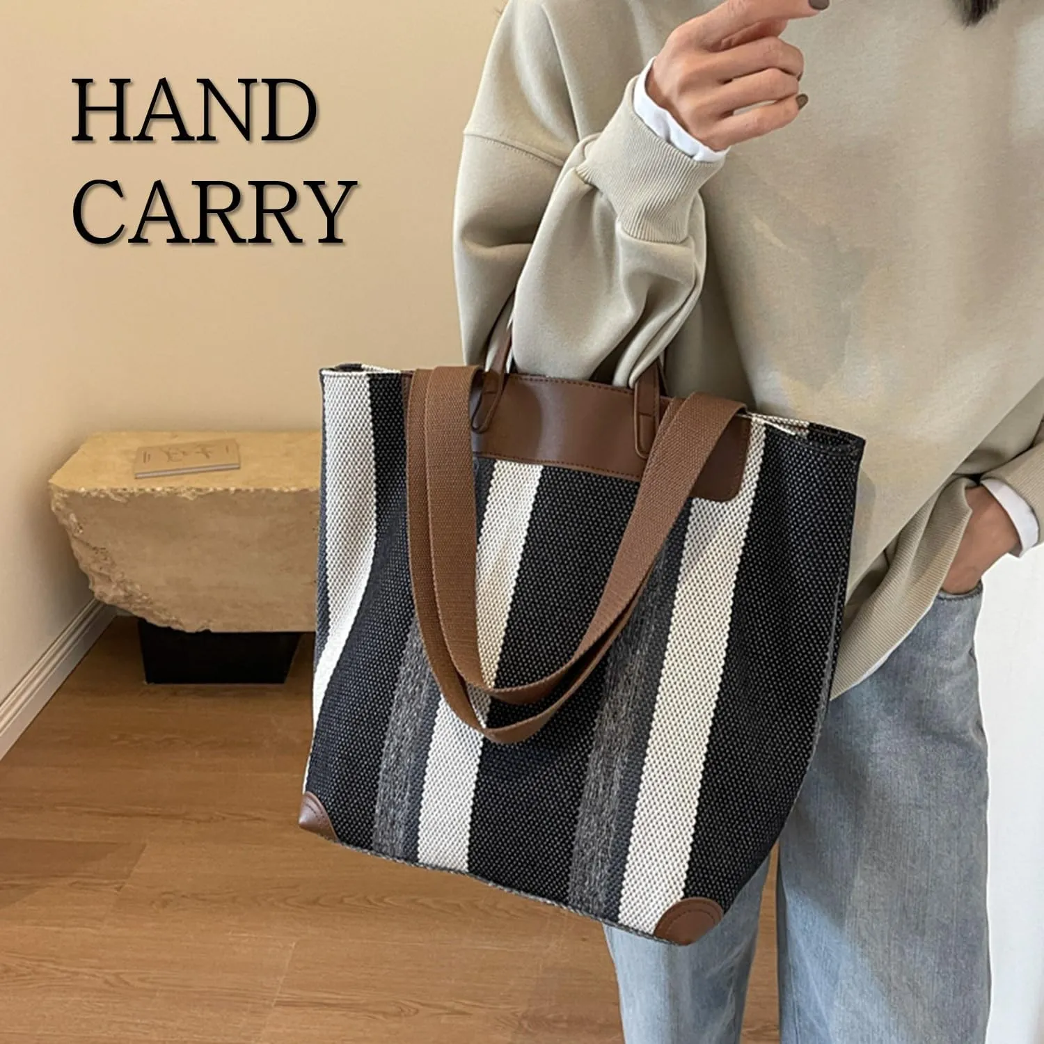 Large Women's Work Tote Bag – Laptop Compartment,Canvas Shoulder Bag for Office & Daily Use,Tote Bag with Spacious Storage